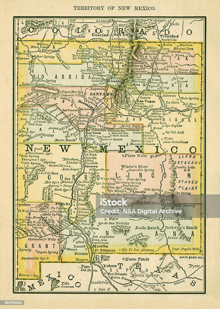 뉴 멕시코/미국 앤틱형 표시맵 고해상도 - 로열티 프리 뉴멕시코 스톡 일러스트
