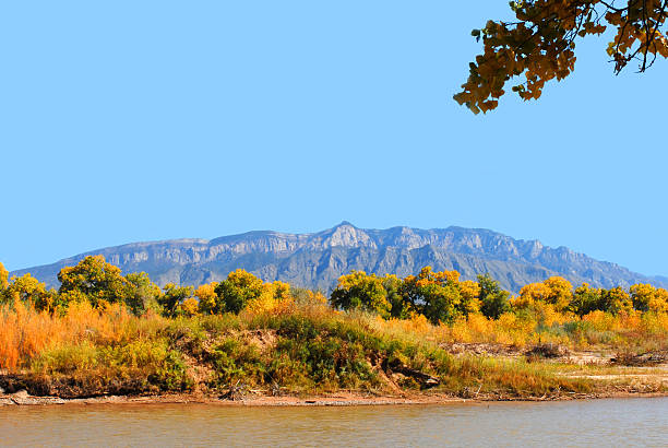 Sandia Mountains and the Bosque stock photo