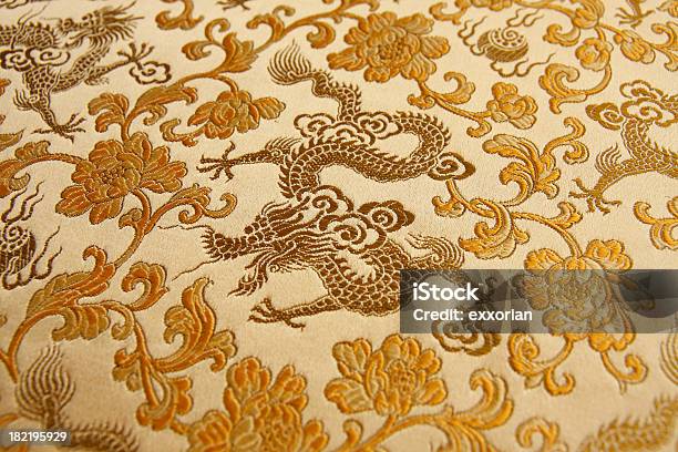 Golden Chinese Dragon Embroidery Stock Photo - Download Image Now - Close-up, Dragon, Embroidery