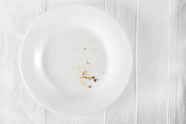 only crumbs left on white plate, more food related images: