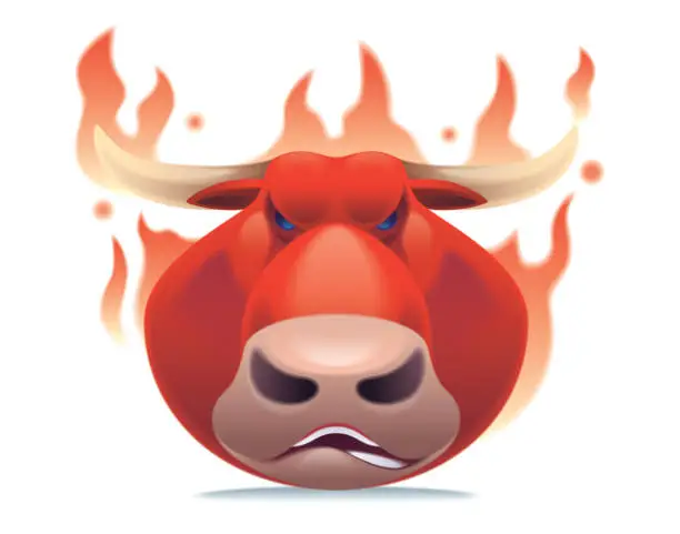 Vector illustration of angry bull head on fire icon