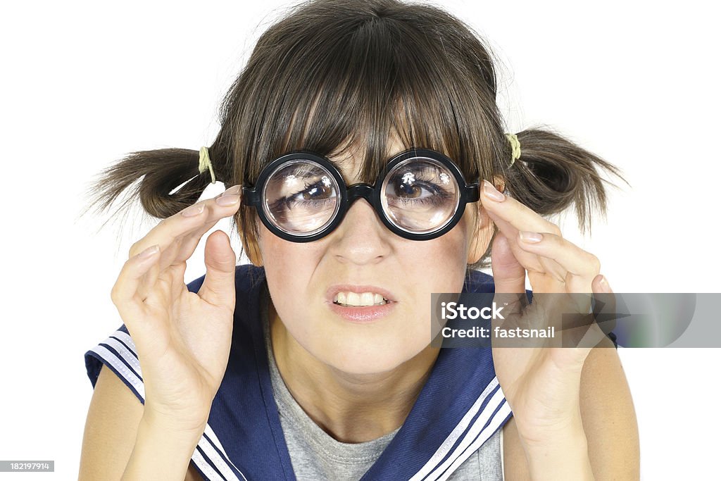 Engraçado garota em edredons lente de óculos - Foto de stock de Grosso royalty-free
