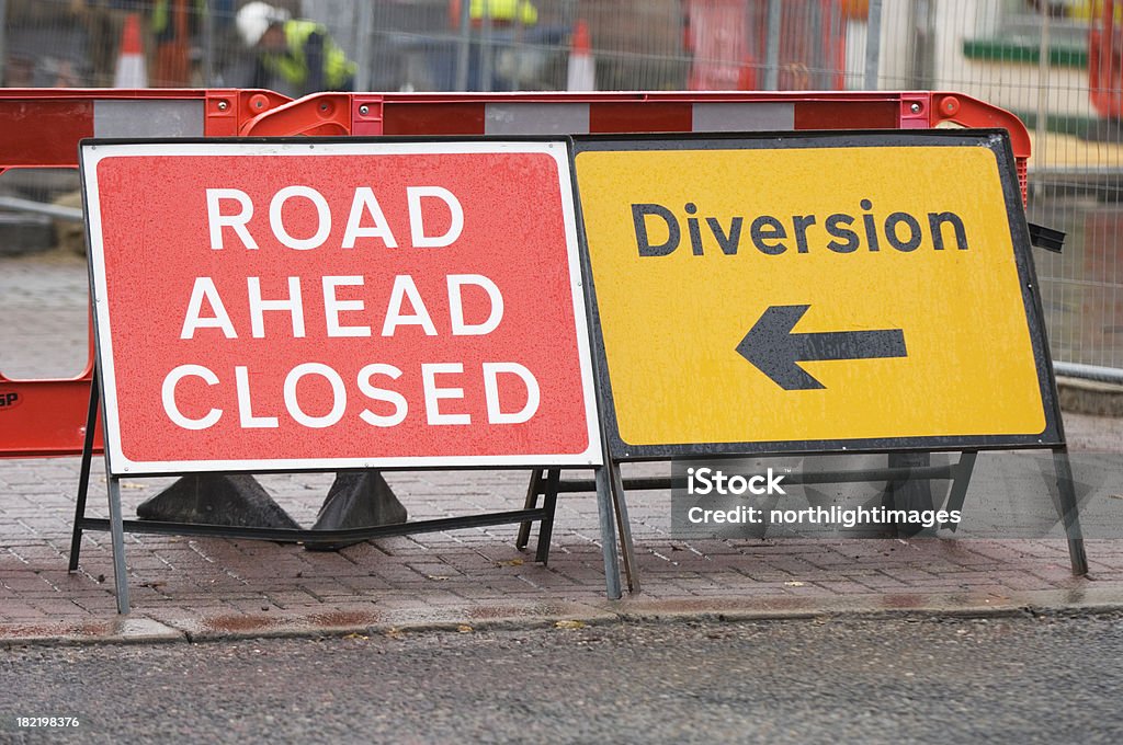 Road closed-segnale inglese - Foto stock royalty-free di Lavori stradali