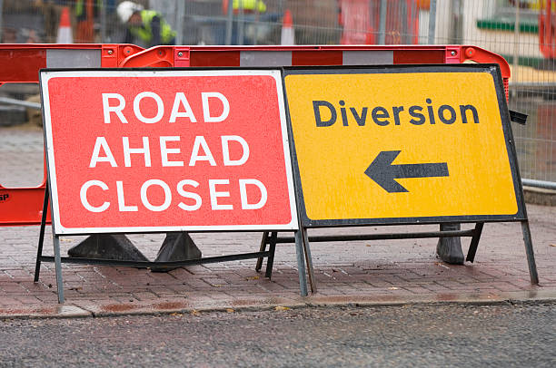 Road closed sign stock photo