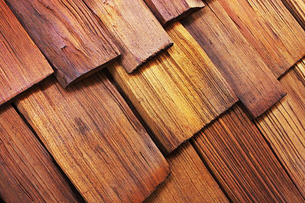 Wood Shingle Cedar Roof Architecture stock photo