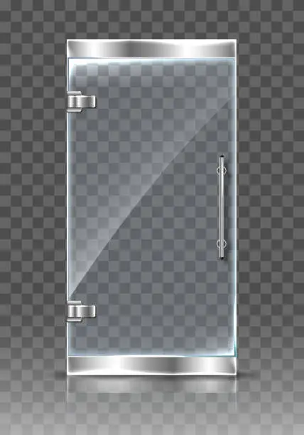 Vector illustration of Realistic transparent glass door. Isolated vector modern transparent door