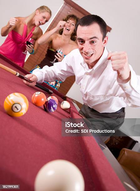 Pool Player Successfully Hitting The Ball In Stock Photo - Download Image Now - Adult, Adults Only, Aiming