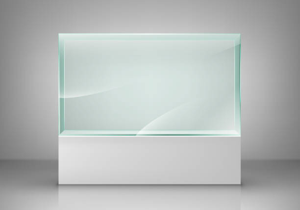 istock Empty glass showcase for exhibit. Glass exhibition spot for presentation. Vector illustration 1821993441
