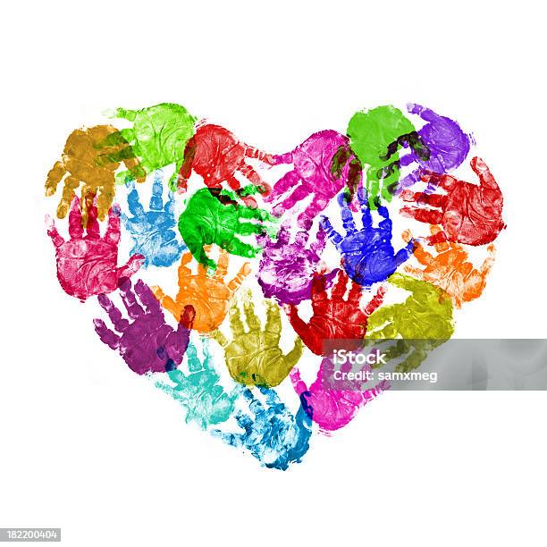 Colore Cuore Di Bambino Impronta Di Mano - Fotografie stock e altre immagini di Impronta di mano - Impronta di mano, Simbolo di cuore, Allegro