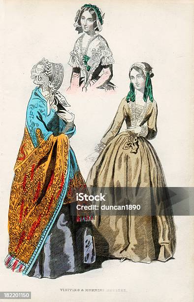 Victorian Moda Odwiedzając I Rano I Sukienki - Stockowe grafiki wektorowe i więcej obrazów 1860-1869 - 1860-1869, Kobiety, Tylko kobiety