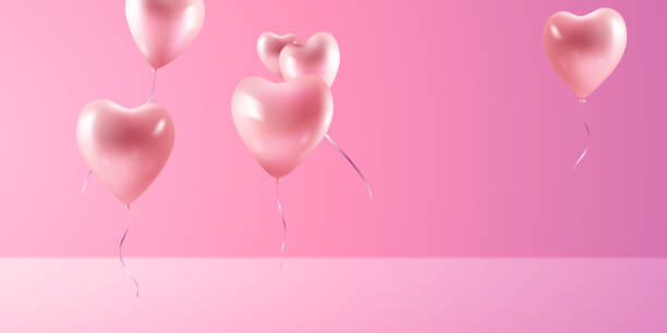 istock Happy Valentine's Day poster or voucher design. With heart balloons on a beautiful background, vector illustration 1822013793