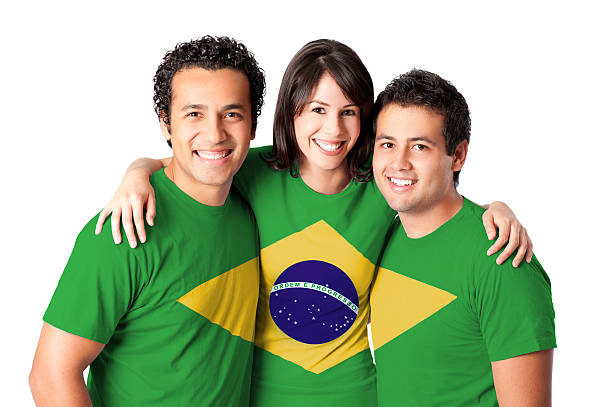 Friends making a Brazilian flag
