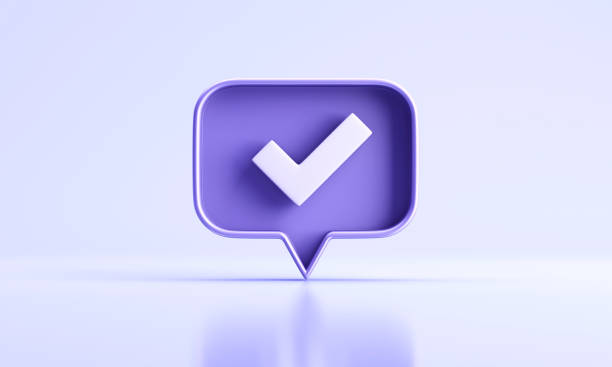 burbuja de voz con icono de marca de verificación - artificial true exam blue fotografías e imágenes de stock