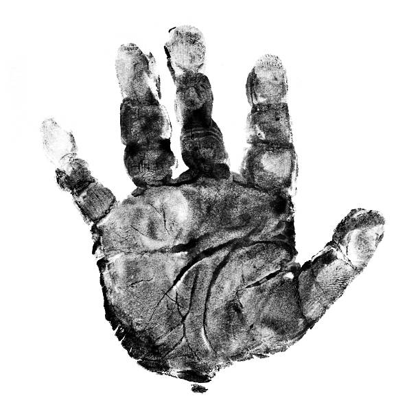 black and white baby handprint stock photo