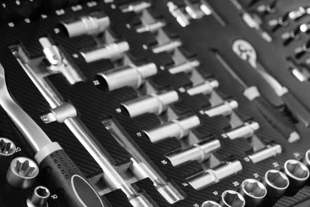 istock mechanics tool kit in black box, close-up of mechanics tool kit 1822032597