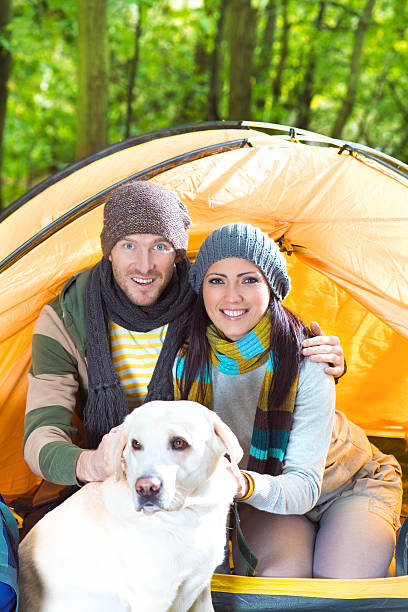istock Young Couple With A Dog Camping 182203324