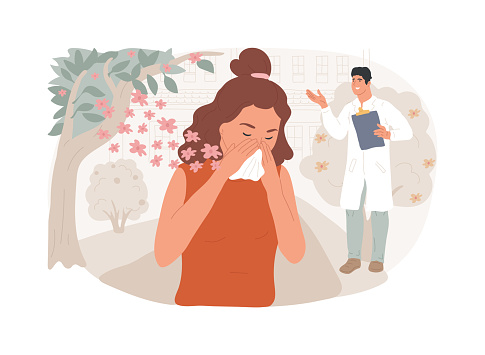 Seasonal allergy isolated concept vector illustration. Pollen allergy immunotherapy, allergic disease diagnostics, seasonal allergy test, nasal congestion, specialist counseling vector concept.