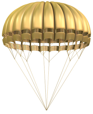 Golden parachute on a white background.