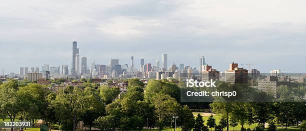 Aerial Panoramic View Of Chicago Stock Photo - Download Image Now - Aon Center - Chicago, Aerial View, Architecture