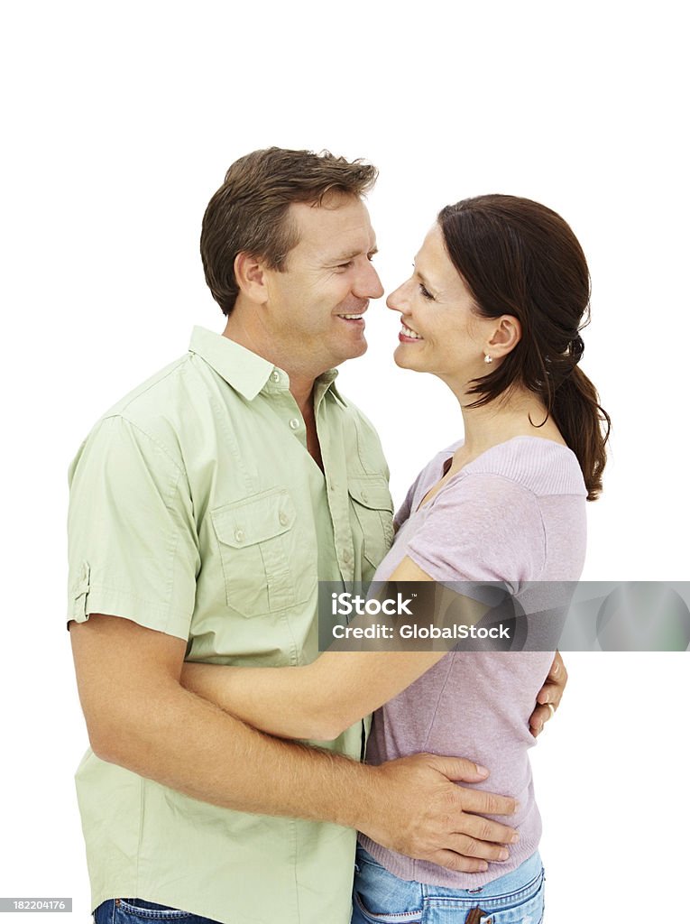 Smiling romantic mature couple Smiling romantic mature couple over white background 40-44 Years Stock Photo