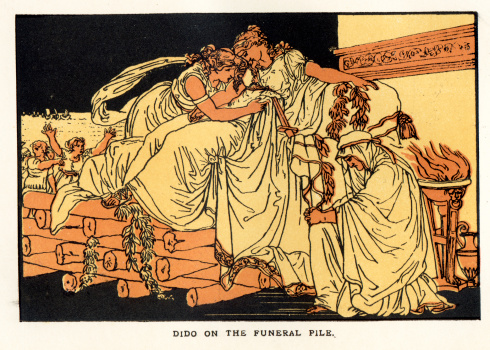 Dido Queen of Carthage on the funeral pile a scene from Virgil's Aeneid.