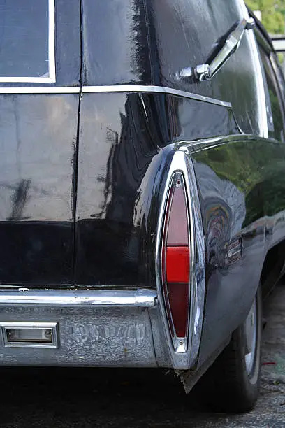 Rear View of a Black 1972 Cadillac Hearse