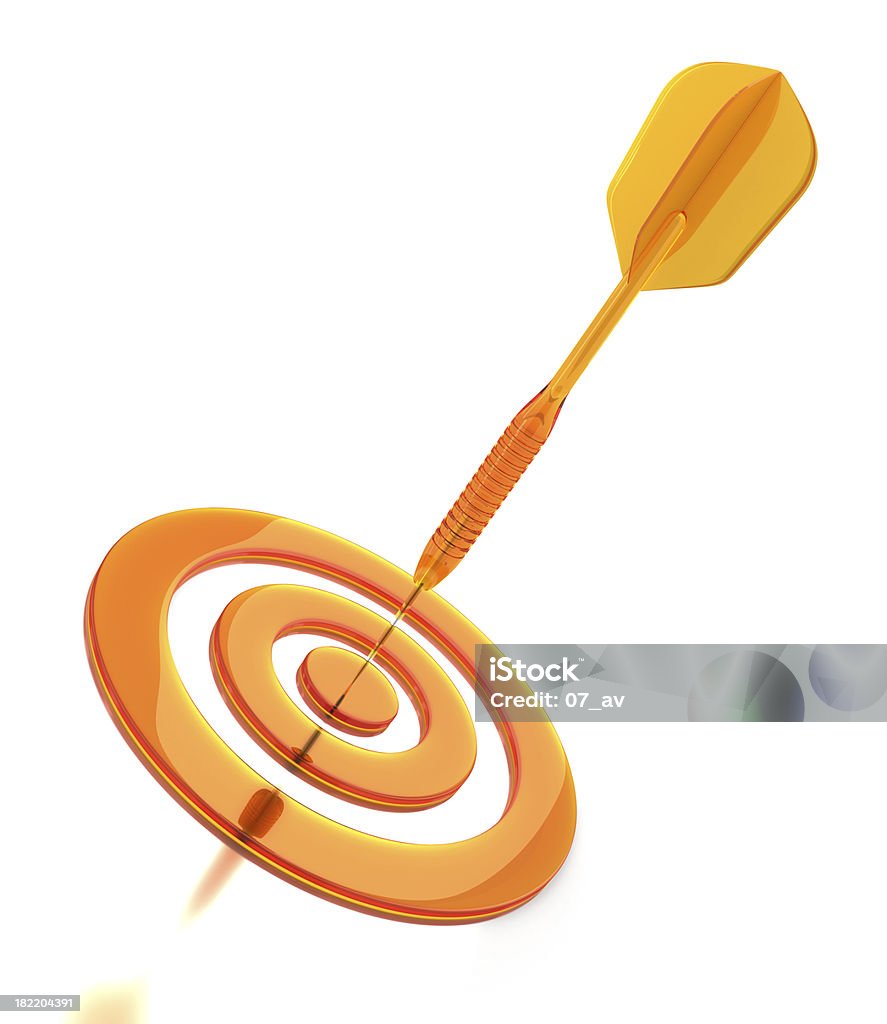 Dart on Target 3d renderig. Dart on target concept images. Orange Color Stock Photo