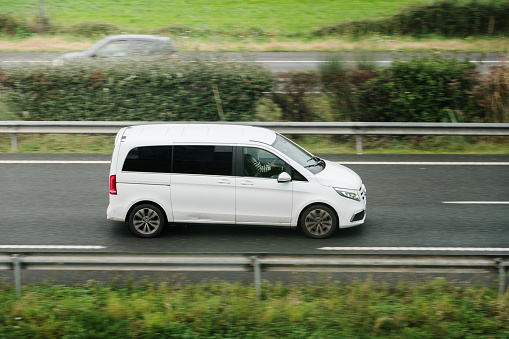 Santander, Spain - 29 November 2023: Mercedes-Benz V class van in motion on a highway