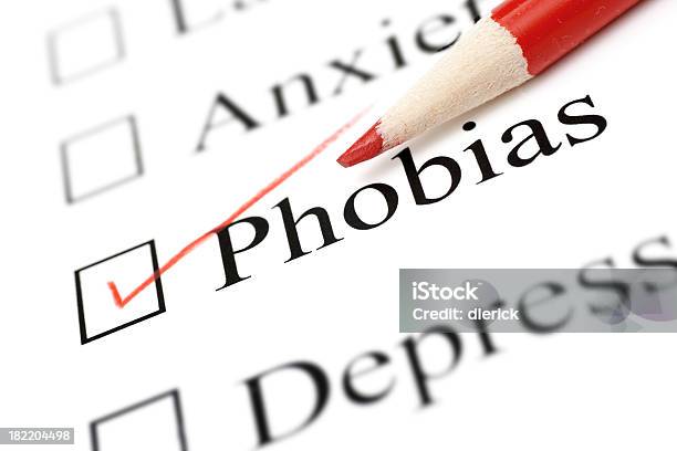 Phobias Palabra Sobre Lista De Verificación De Foto de stock y más banco de imágenes de Enfermedad mental - Enfermedad mental, Tabla - Medios visuales, Asistencia sanitaria y medicina