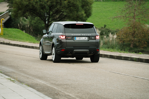Santander, Spain - 29 November 2023: Rear view of a Range Rover sport SUV car