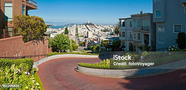 Lombard Street Slalom San Francisco Coit Tower Paisaje De Panorama De California Foto de stock y más banco de imágenes de Piso - Residencia