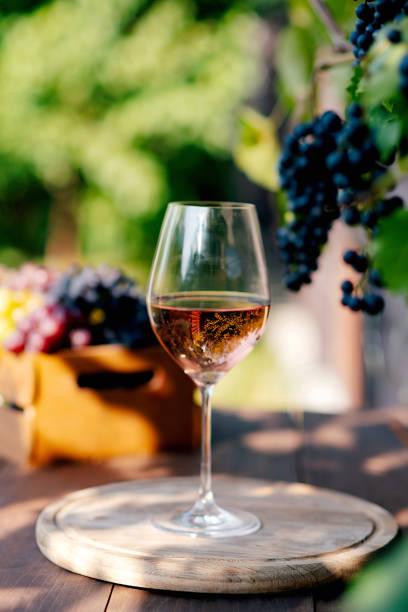 istock Glasses of red white rose wine on the table 1822064737