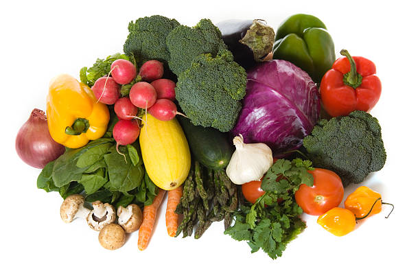 istock Pile of mixed healthy vegetables on white 182206871