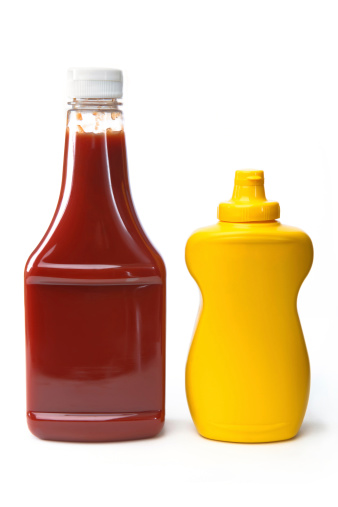 Isolated clip art objects.  Catsup and Mustard on white background.