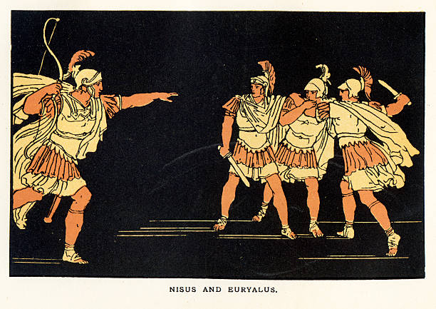 ilustrações de stock, clip art, desenhos animados e ícones de nisus e euryalus - ancient rome illustration and painting engraving engraved image