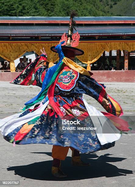 Costumed Dancers In Traditional Bhutan Festival Stock Photo - Download Image Now - Bhutan, Hat, Traditional Festival