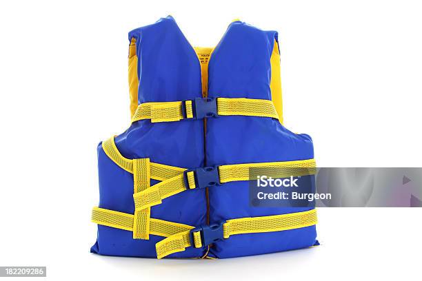 Blue And Yellow Life Jacket Stock Photo - Download Image Now - Life Jacket, White Background, Emergency Services Occupation