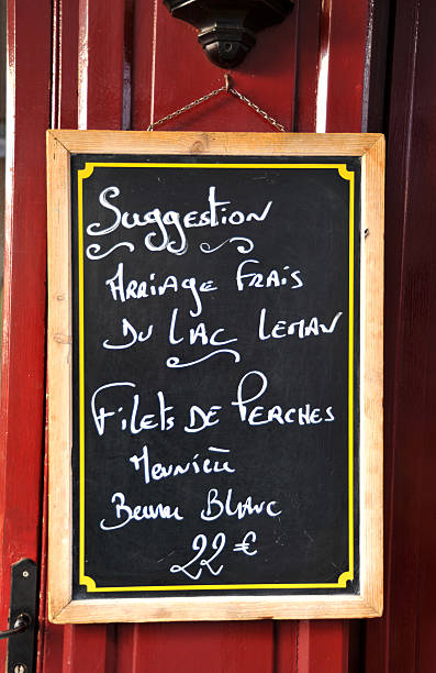 istock Menu board outside a fish restaurant in Nyon, Vaud, Switzerland 182209701