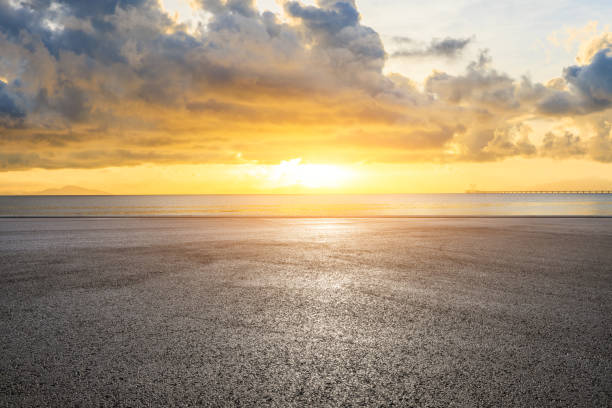 istock Asphalt road square and coastline natural landscape at sunset 1822103157