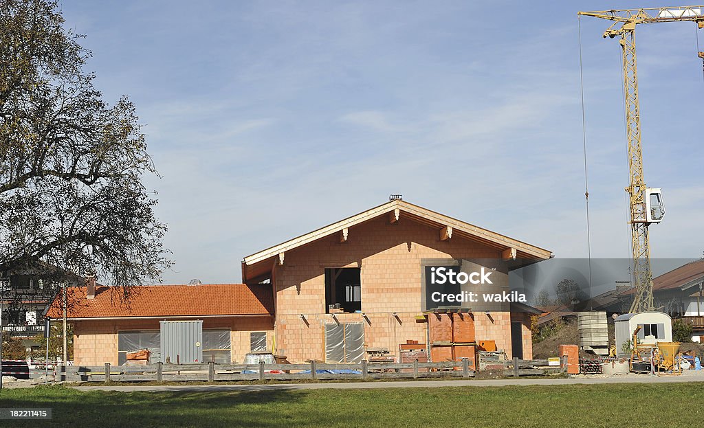 bavarian house construction site - Construction site for single-family house family home Bavaria Stock Photo