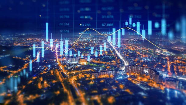 istock Big data chart on city backdrop.Trade technology, and investment analysis.Business development, financial plan and strategy.Analysis finance graph and market chart investment. 1822115420
