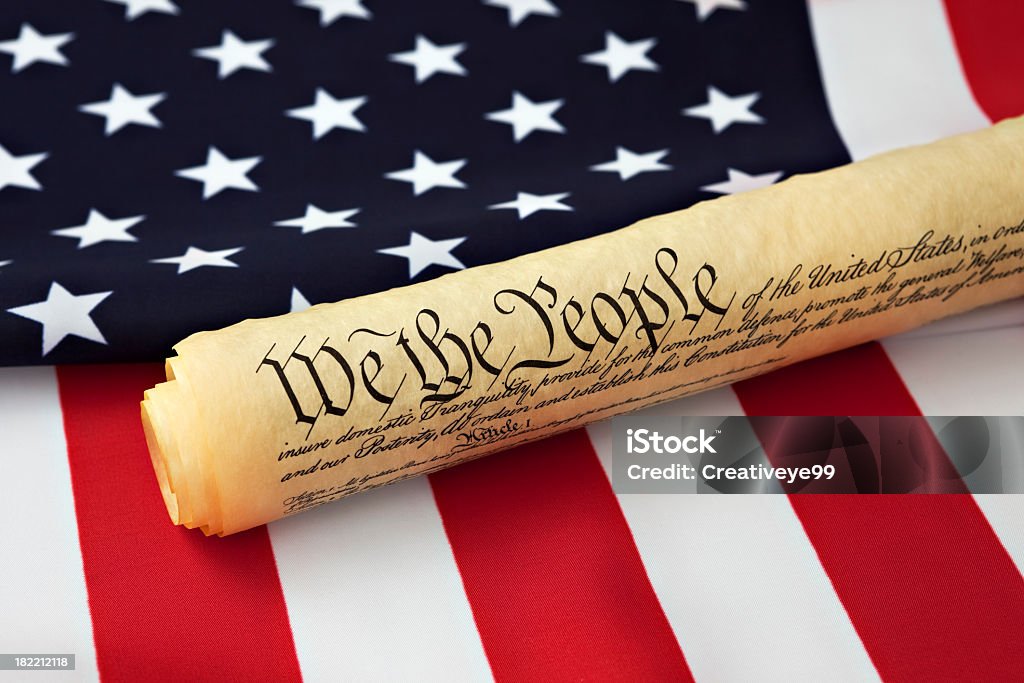 Amerikanische Verfassung und Flagge - Lizenzfrei 4. Juli Stock-Foto