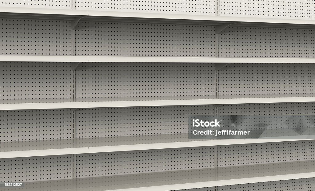 Empty store shelves ready to be filled 3D store shelves close-up view from the shelf face. Great for mocking up product on shelf, retailer displays and signage. Shelf Stock Photo