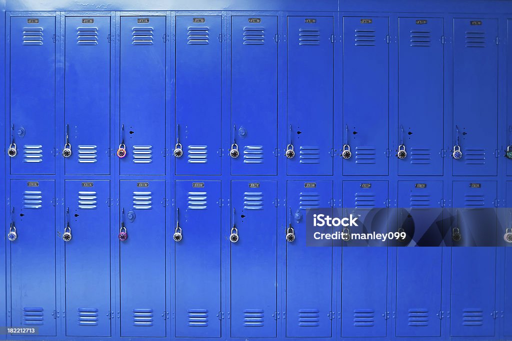 blue high school lockers high school hall and lockers Locker Stock Photo