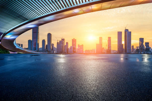istock Asphalt road and bridge with skyline in Shenzhen at sunset 1822133410