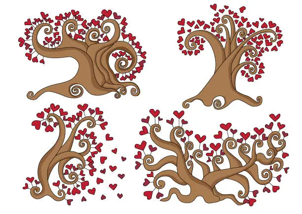 Vector illustration of heart tree red on white background. creative pattern illustration vector.