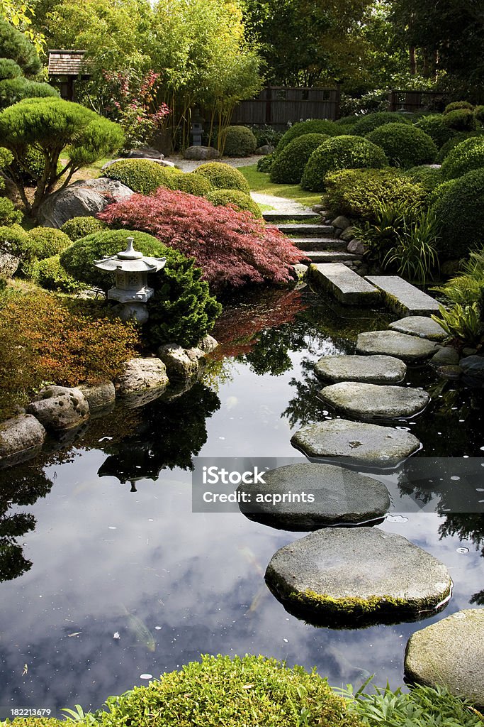Japanese Garden Picture of stepping stones in a japanese garden Yard - Grounds Stock Photo
