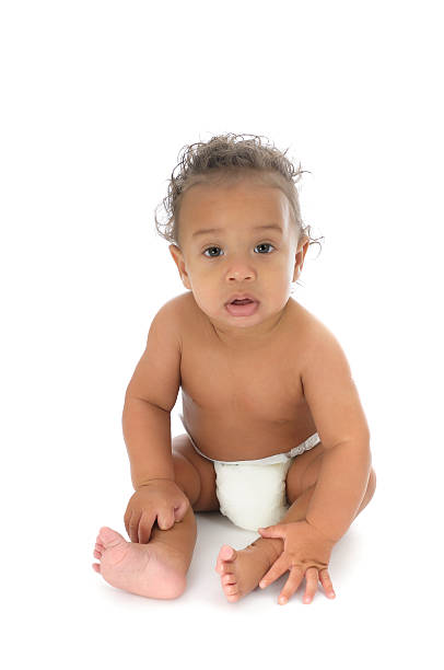 istock Interested looking Biracial Baby Isolated on white 182214114