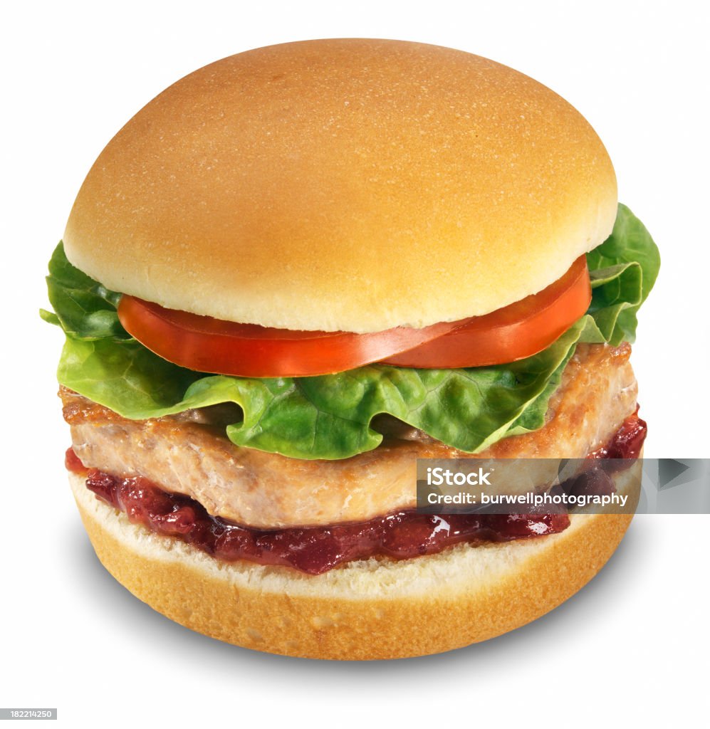 Burger z indyka, białe tło - Zbiór zdjęć royalty-free (Burger z indyka)
