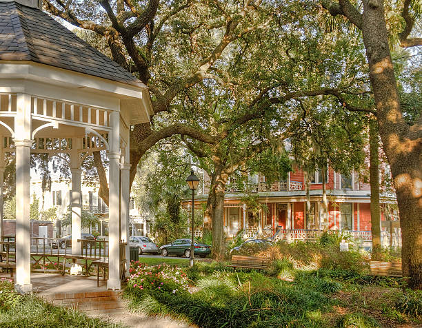 istock Savannah GA: Public Square, Old House, Gazebo, Morning Light 182214606